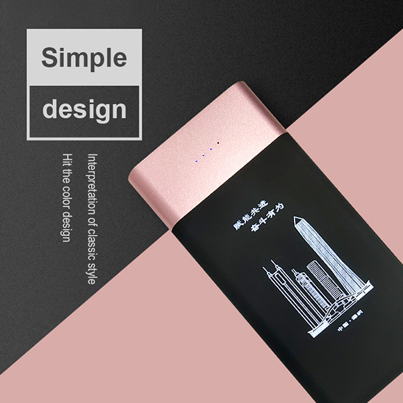 2020 newest type c fast charge Shaking or touching LED light on 10000mAh power bank LWS-001